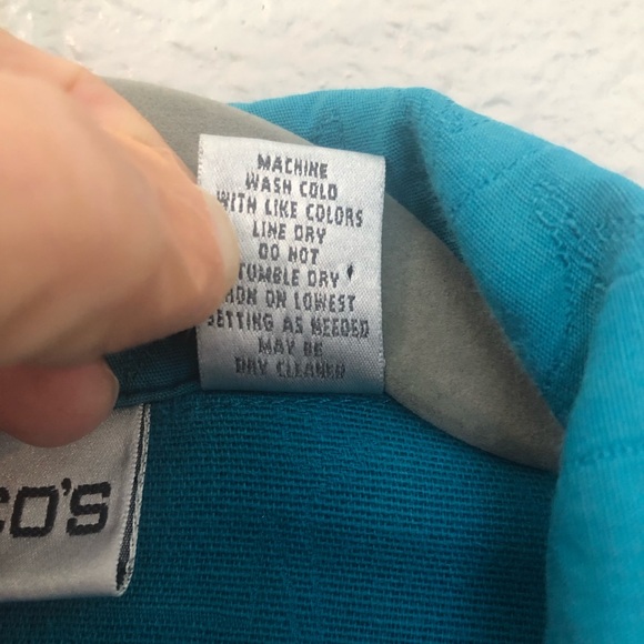 Chico’s All Cotton Cropped Jacket Quilted Adjustable Fit Front Pockets Turquoise - Picture 9 of 10